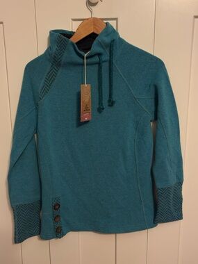 BNWT Prana Women's Pretty Teal Cowl Neck Pullover Wool Sweater